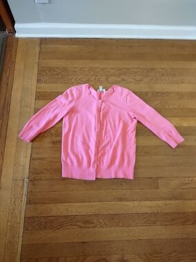 LOFT Petites Hot Pink Button Front Cardigan Size SP 100% Cotton Classic Preppy